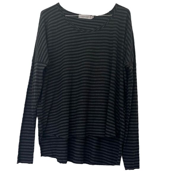 Cut Loose Striped Top One Size Long Sleeve High Low Hem Gray Black Raw Edge USA - Picture 1 of 10